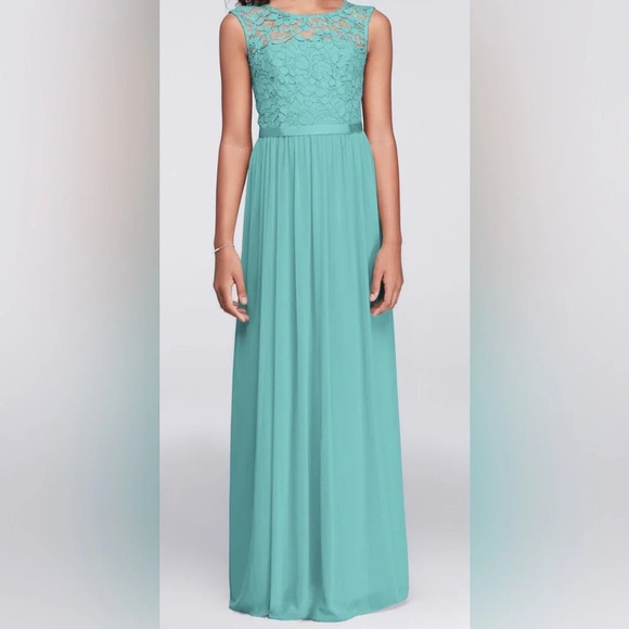 NWT Davids Bridal Long Lace Mesh Bridesmaid Dress - Picture 1 of 9